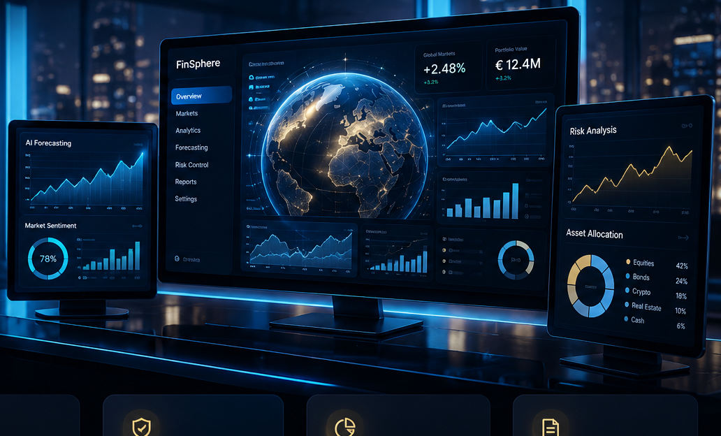 Financial analytics dashboards and interconnected data systems