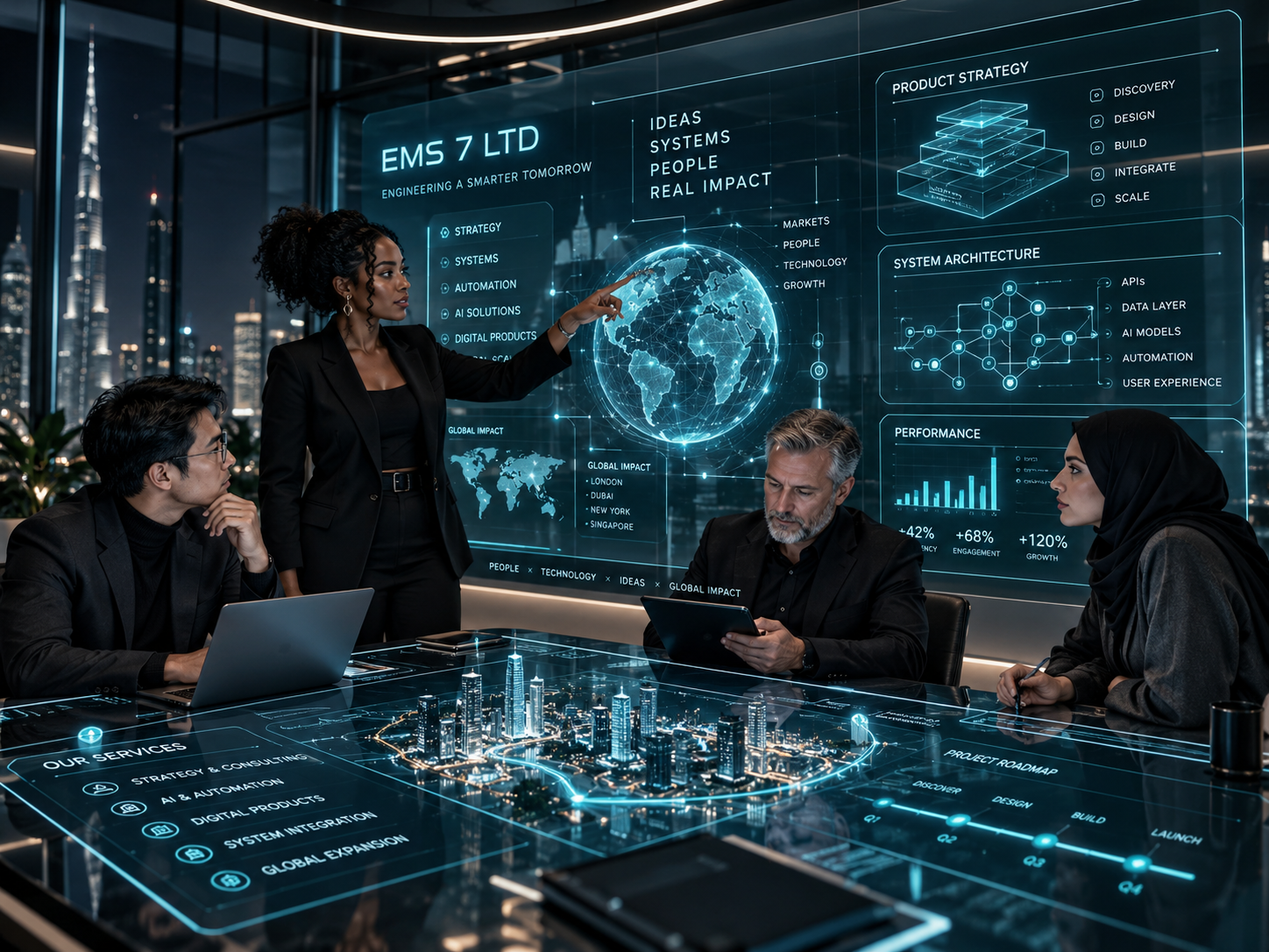 Diverse technology team discussing digital strategy